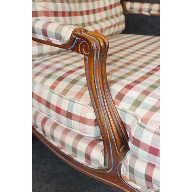 Pair Louis XV Style Carved Wood Armchairs With Plaid Upholstery For Sale - Image 14 of 15