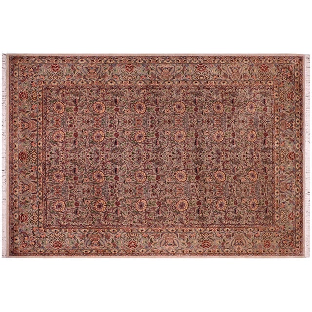 Taupe Floral Pak-Persian Taupe/Pink Wool Rug - 9'2'' X 12'7'' For Sale - Image 8 of 8