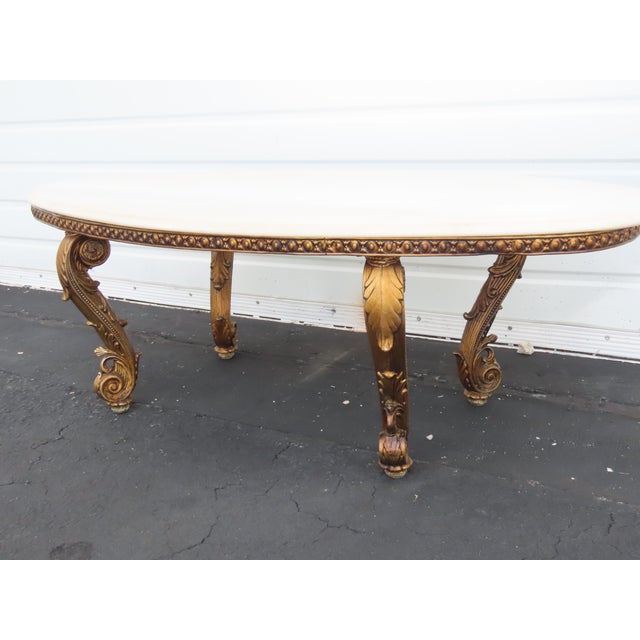 French French Antique Gold Finish Oval Marble Top Coffee Table 6640 For Sale - Image 3 of 18
