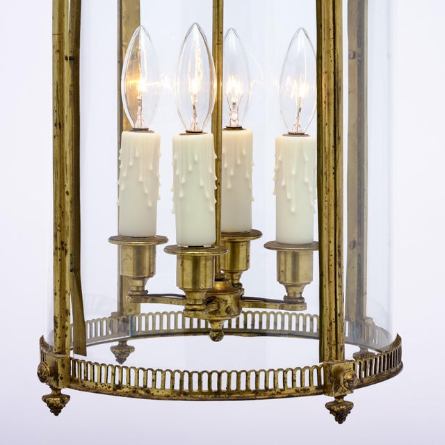 Brass French Antique, Louis XVI Style Lantern, Brass and Glass For Sale - Image 8 of 9