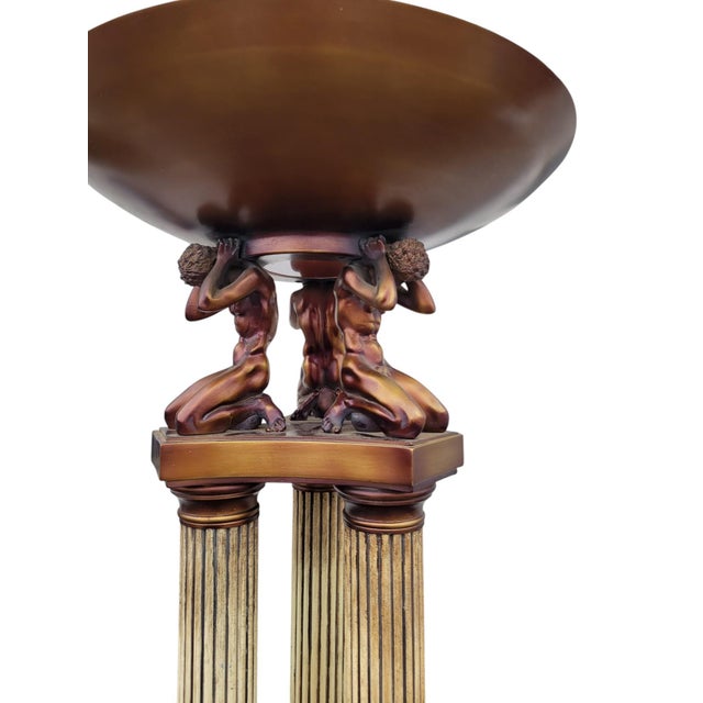 Vintage Neoclassical Torchiere Floor Lamp Atlas Figures Triple Ribbed Columns For Sale - Image 10 of 12