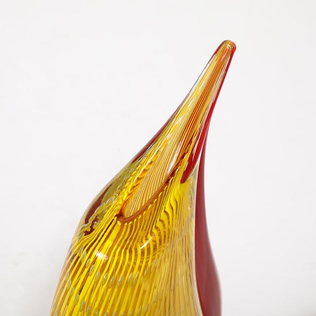 Mid-Century Modernist Hand-Blown Teardrop Form Glass Vase in Yellow and Scarlet For Sale - Image 10 of 12