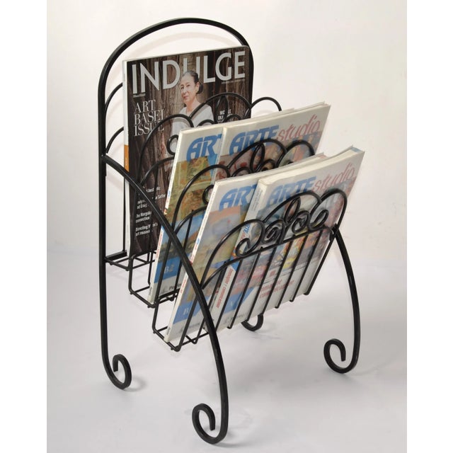 1970 Vintage Scrolled Black Wrought Iron 3 Tier Magazine Rack Chairish
