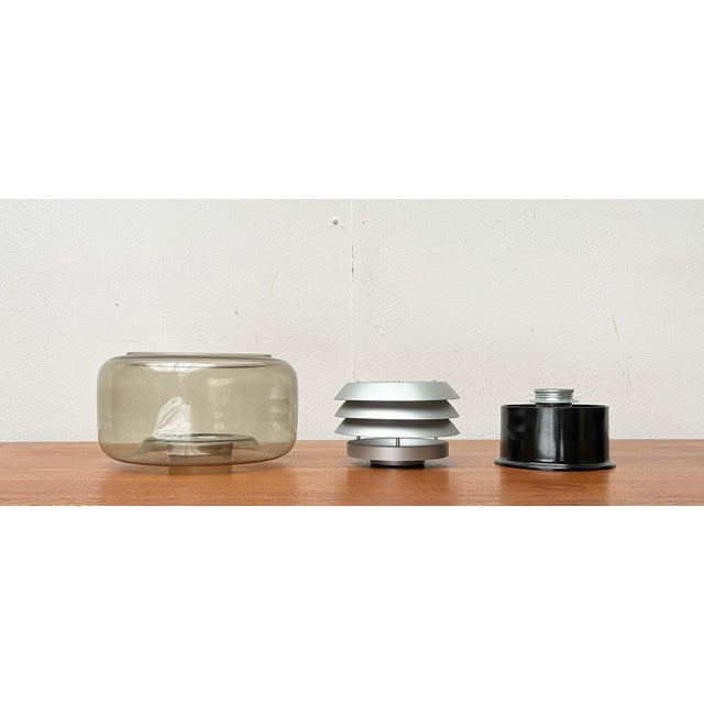 Black Mid-Century Modern Space Age German Lamellar Metal and Smoke Glass Flush Mounts from Erco, 1960s, Set of 2 For Sale - Image 8 of 18