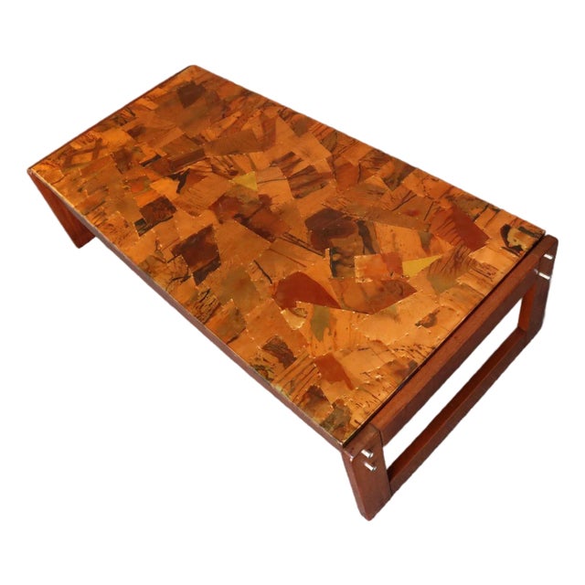 Brazilian Modern Rosewood and Copper Mosaic Coffee Table by Percival Lafer For Sale