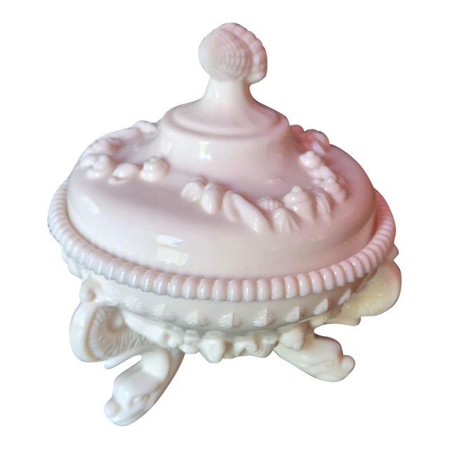 Mid-20th Century Coastal Westmoreland Pink Milk Glass "Argonaut" Covered Candy Dish For Sale