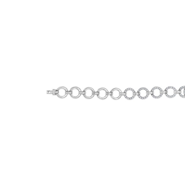 .925 Sterling Silver 1.00 Cttw Diamond Interlinking Open Circle Link Bracelet For Sale In New York - Image 6 of 6