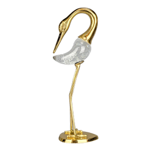 Large Vintage Solid Brass and Bubble Glass Heron Statue
