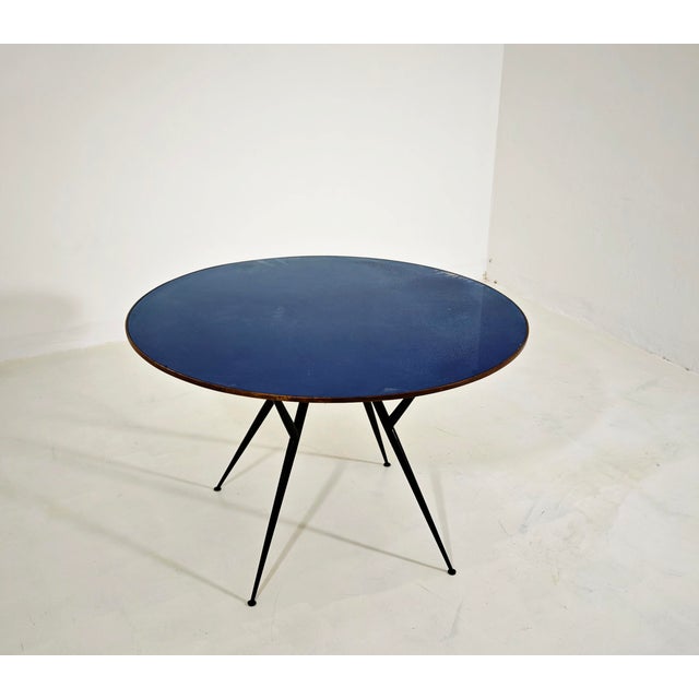 Round Table in Blue Glass, Wood and Black Metal, Italy, 1950s For Sale - Image 4 of 15