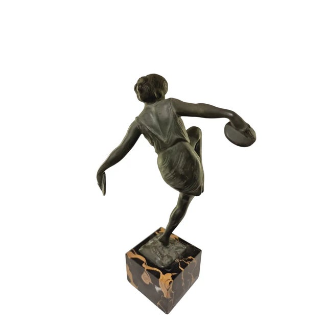 Art Deco Figurine of Dancing Woman with Cymbals by Fayral for Verrier, 1920s For Sale - Image 3 of 7