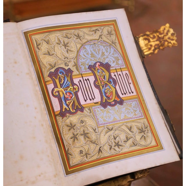19th Century English Leather Bound Holy Bible With Brass Mounts and Clasps For Sale - Image 12 of 14