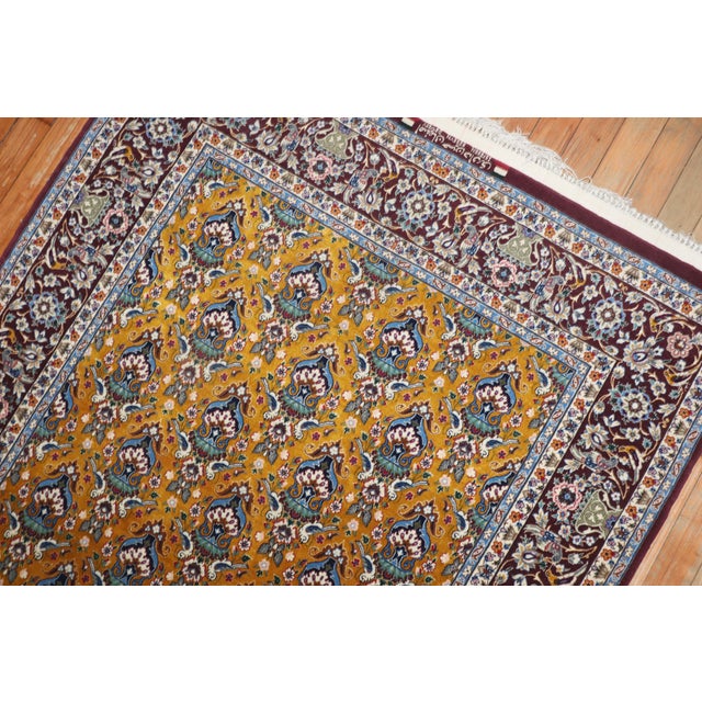 Vintage Persian Isfahan Part Silk Carpet - 3'7" x 5'6" For Sale - Image 4 of 10