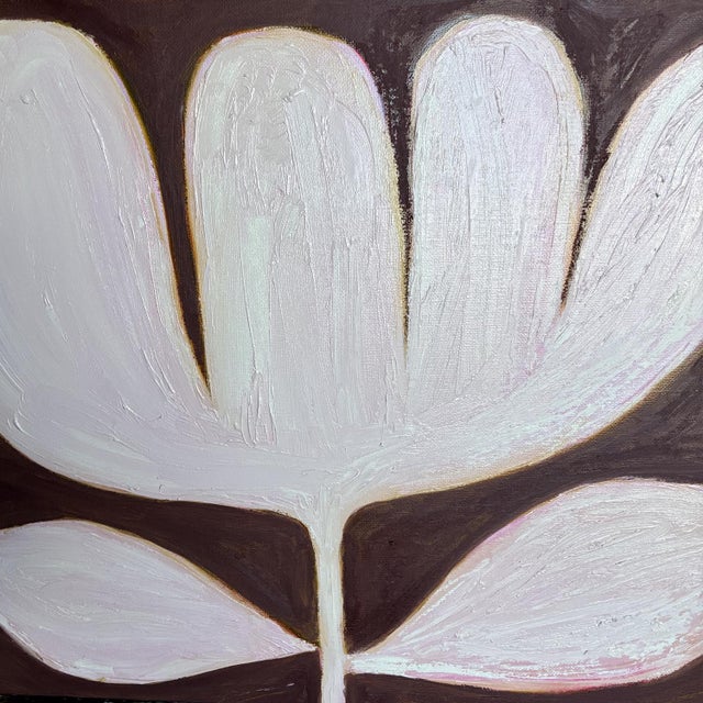 Original Framed Botanical Tulip Painting, Oil on Canvas in Gold Frame, 17x21 Minimalist Boho Home Decor For Sale - Image 4 of 4