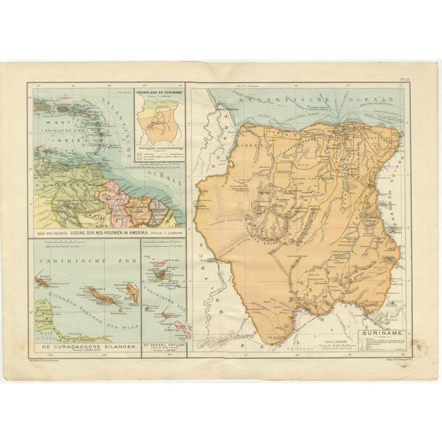 Map of Suriname and the Dutch Antilles Colonial Atlas by W. J. Thieme, 1905 For Sale - Image 11 of 11