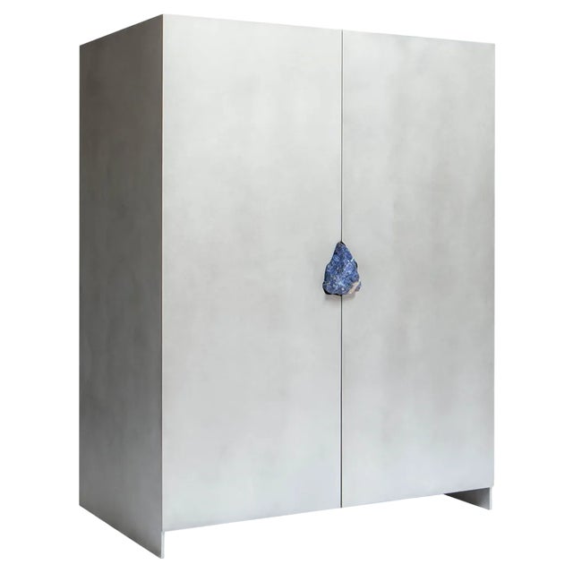 Hand-Sculpted Cabinet with Original Lapis Lazuli by Pierre De Valck For Sale