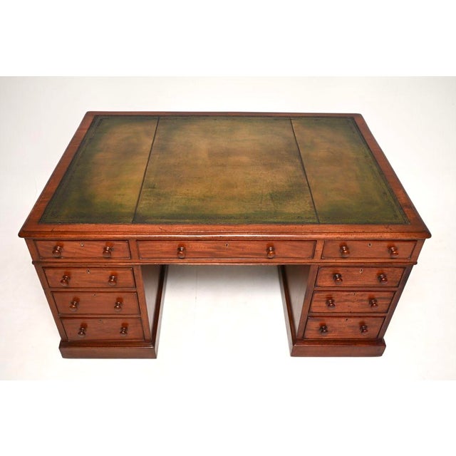 19th Century Antique Victorian Leather Top Partners Desk, 1860 For Sale - Image 5 of 11