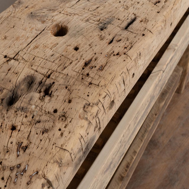 Brown ​​​​​​​Late 19th Century French Carpenters Workbench Rustic Console With Wine Rack For Sale - Image 8 of 15