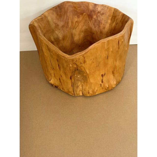 Vintage Hand-Carved Live Edge Root Wood Deep Bowl For Sale - Image 4 of 5