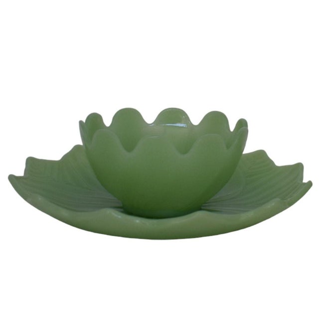1940s Fire King Jadeite Lotus Bowl and Plate Set, Jadite Lotus Blossom
