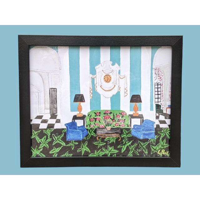 Original Fauvist Greenbrier Resort Hotel "Lobby Lounge" Dorothy Draper Interior Art For Sale - Image 11 of 14