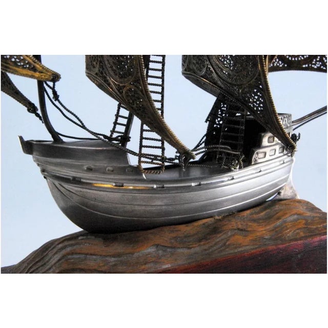 Metal Silver Filigree Galleon with Five Sails For Sale - Image 7 of 11