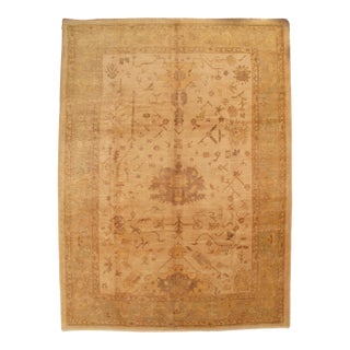 Vintage Oushak Carpet, Oriental Rug, Handmade, Ivory, Gray, Saffron, Yellow For Sale