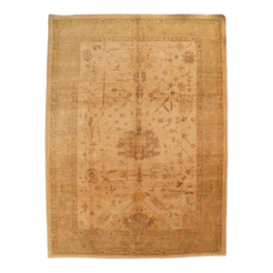 Vintage Oushak Carpet, Oriental Rug, Handmade, Ivory, Gray, Saffron, Yellow