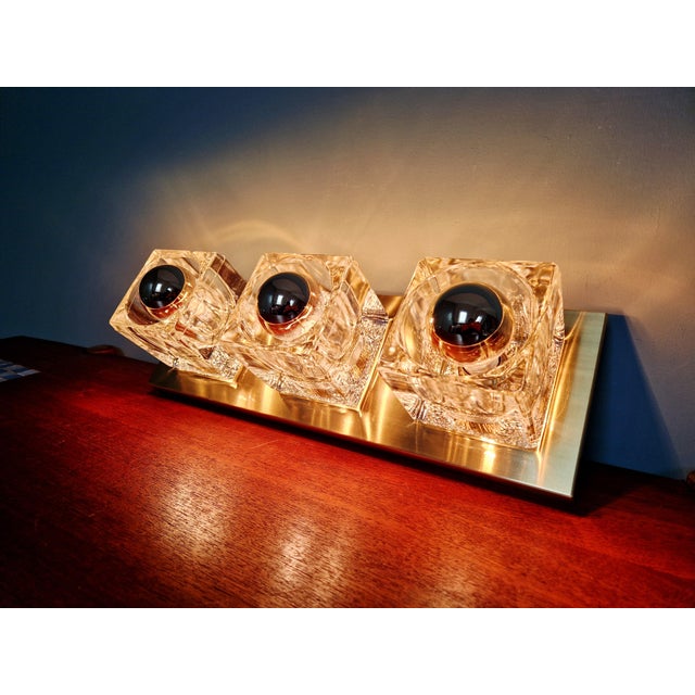 Ice Cube Triple Wall Light in Brass and Glass from Peill & Putzler, 1970s For Sale - Image 4 of 18