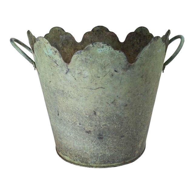 20th Century Verdigris Copper Arts & Crafts French Bucket or Planter For Sale