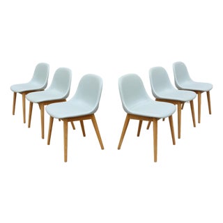 Danish Iskos-Berlin for Muuto Blue Leather Fiber Side Chairs Wood Base, Set of 6 For Sale
