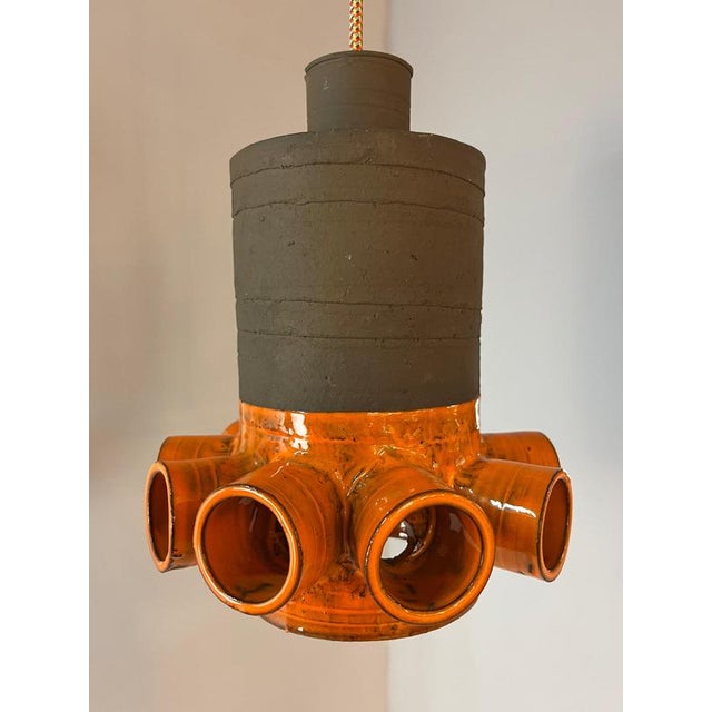 Orange and Brown Ceramic Hanging Lamp For Sale - Image 6 of 11