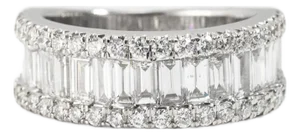 Ladies 14k White Gold 2.57ct Baguette and Rounds Lab Grown Diamond Band Ring, Size 4.75