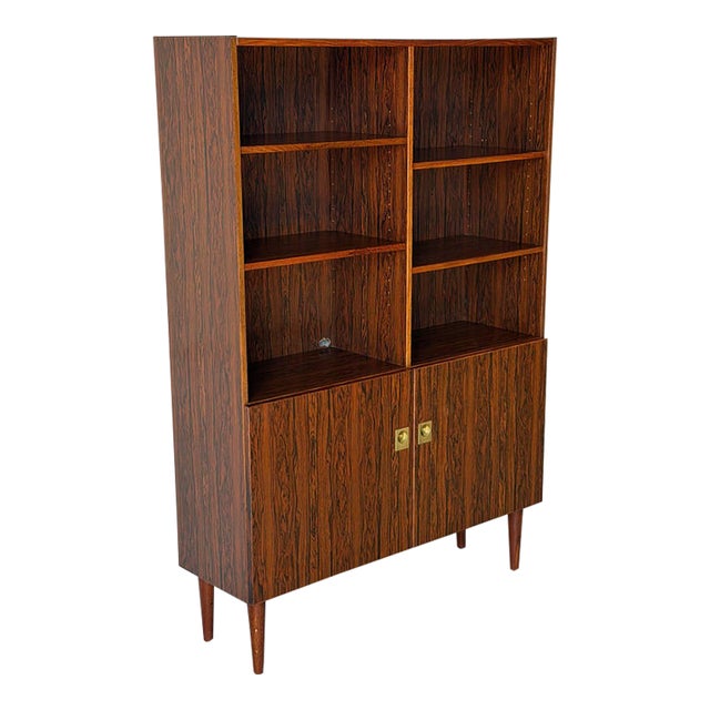 Rosewood Bookcase Storage Cabinet With Lower Doors Danish Mid-Century Modern 1960s For Sale