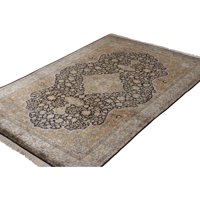 Traditional Hand-Knotted Vintage Persian Qum Rug in Beige-Brown Floral Medallion Pattern For Sale - Image 3 of 7