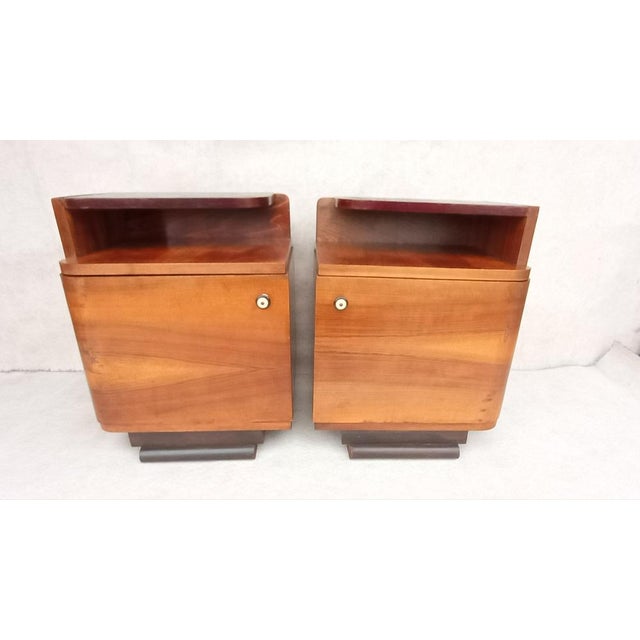 Mid-Century Modern Art Deco Bedside Tables by Jindrich Halabala, 1940s, Set of 2 For Sale - Image 3 of 18