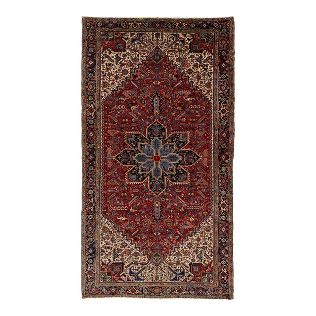 10x18 Antique Persian Heriz Red Rug – Oversized Hand-Knotted Wool Masterpiece For Sale