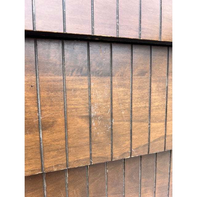1970s Vintage Mid Century Modern Tall Highboy Dresser in Tessellated Layered Design Chest of Drawers For Sale - Image 5 of 9