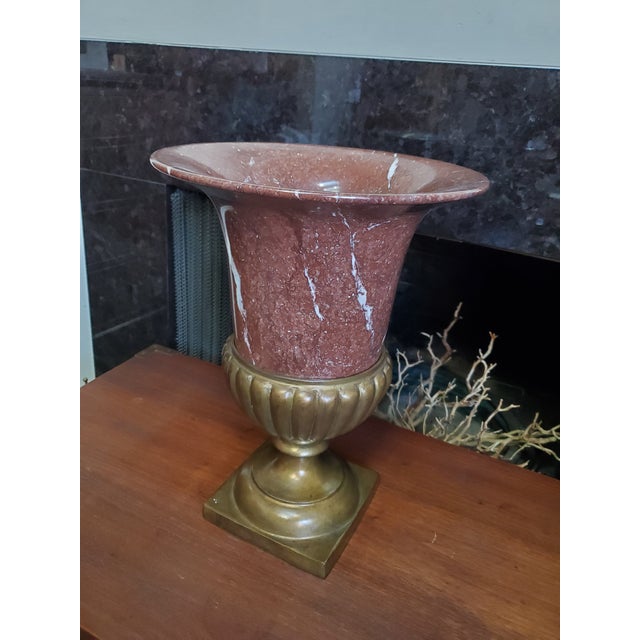 Stone Carved Rosso Di Verona Marble Stone and Bronze Medici Urn Style Neo-Classical Campana Form Vase For Sale - Image 7 of 14
