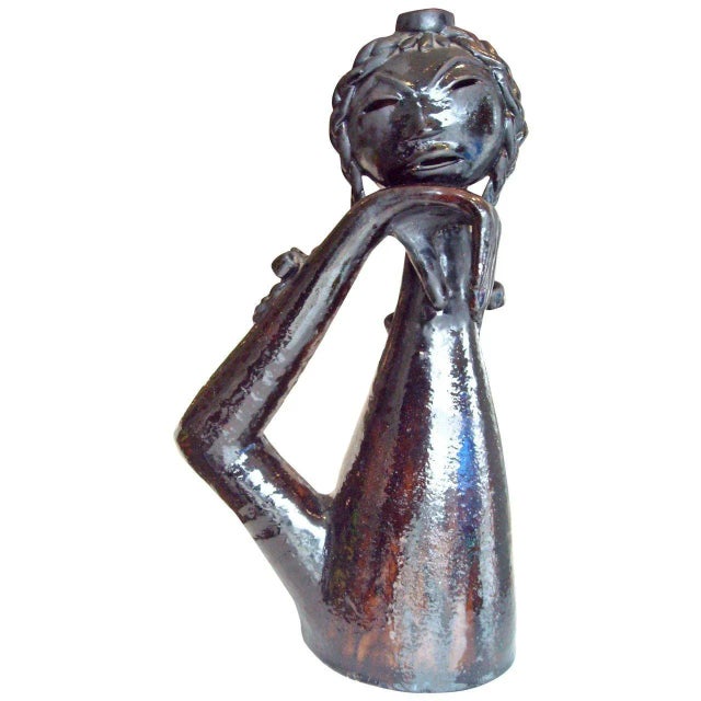 1960s Cas Vietri Large Ceramic Vase, Artistic Studio Italy Sculpture For Sale - Image 5 of 5