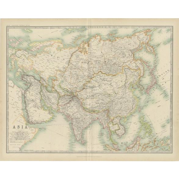 Antique Map of Asia by Johnston, 1909 For Sale