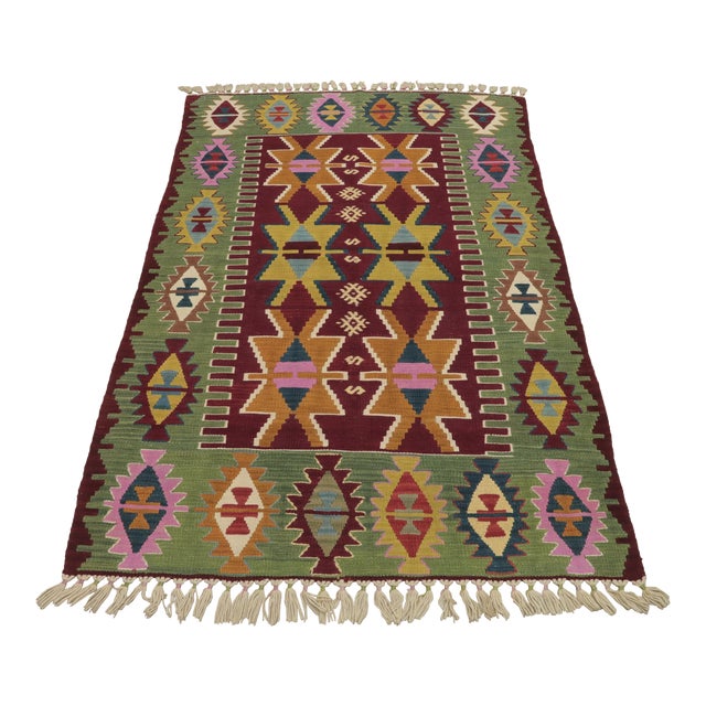 1970s Turkish Tribal Style Hand Knotted Oushak Kilim Rug For Sale