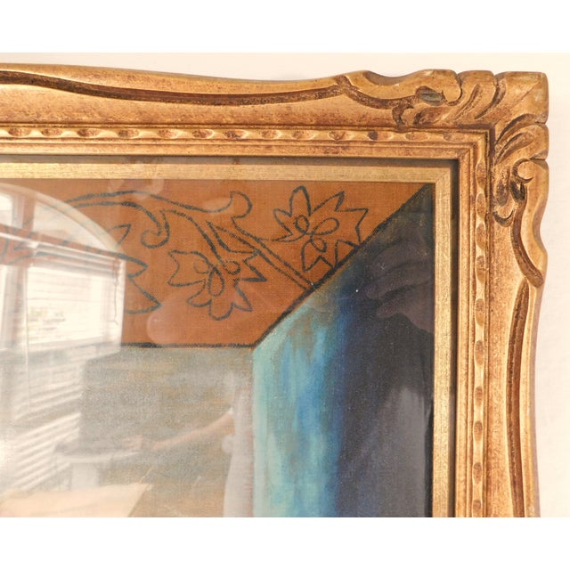 Large Vintage Figural Woman Gold Carved Wood Framed Print Wall Art Hanging New York For Sale - Image 9 of 14