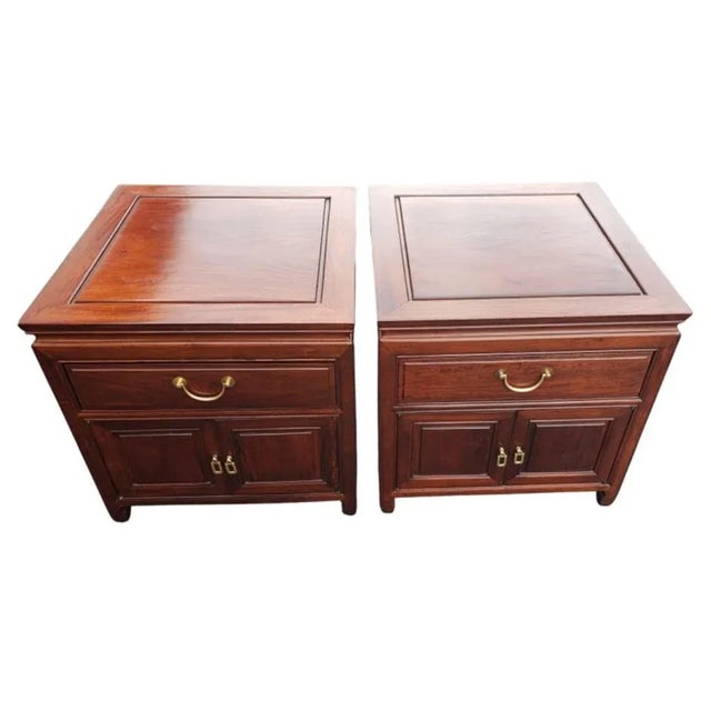 Perfectly handcrafted George Zee attributed Asian American Chippendale Rosewood side tables cabinets. 1 top dovetailed...