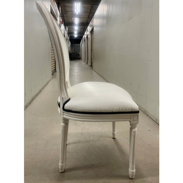 White Custom Leather Louis XVI Dining Chairs, Set of 8 For Sale - Image 8 of 11