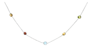 14K White Gold Bezel Set Mixed Gemstone 7 Station Adjustable 18"-24" Necklace