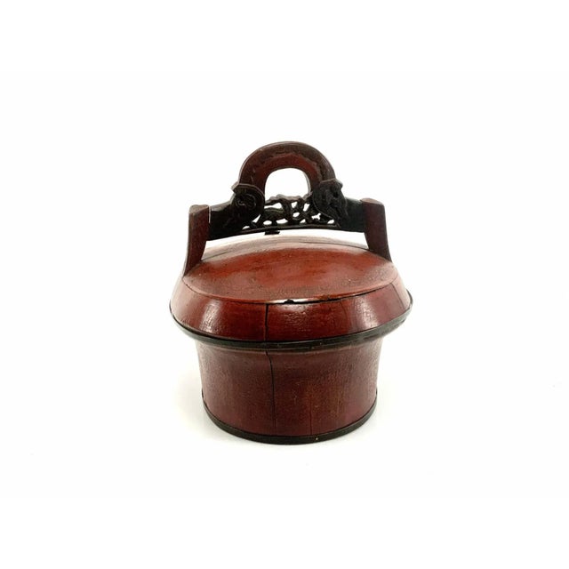 Chinese Small Antique Hand-Made Chinese Red Lacquered Lunch Box For Sale - Image 3 of 7
