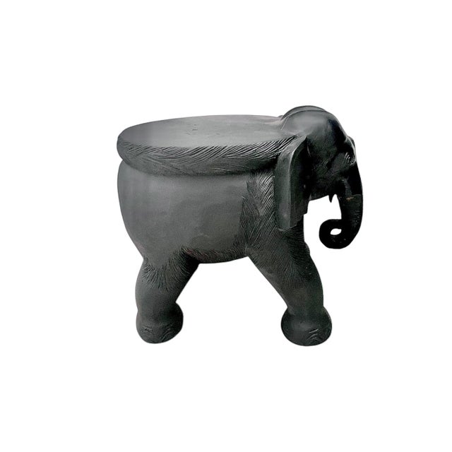 Late 20th Century Solid Hand-Carved Wood Elephant Stool, Plant Stand / Side Table For Sale In Tulsa - Image 6 of 10