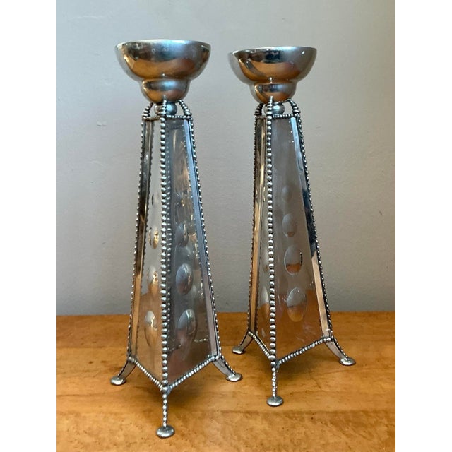 Vintage 1994 Signed Mirrored Candlestick Holders - A Pair For Sale - Image 12 of 12
