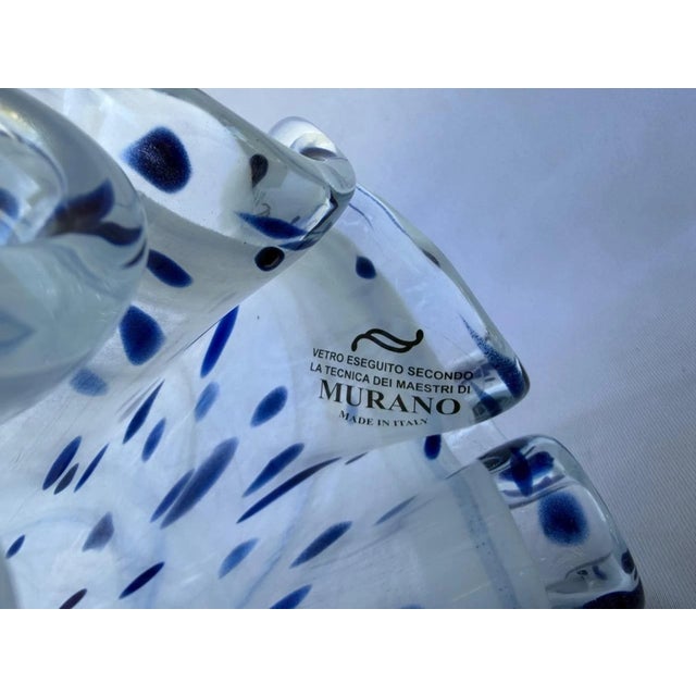 1990s Vintage Genuine Italian Art Deco Blue White Tammaro Italy Glass Vase For Sale - Image 5 of 5