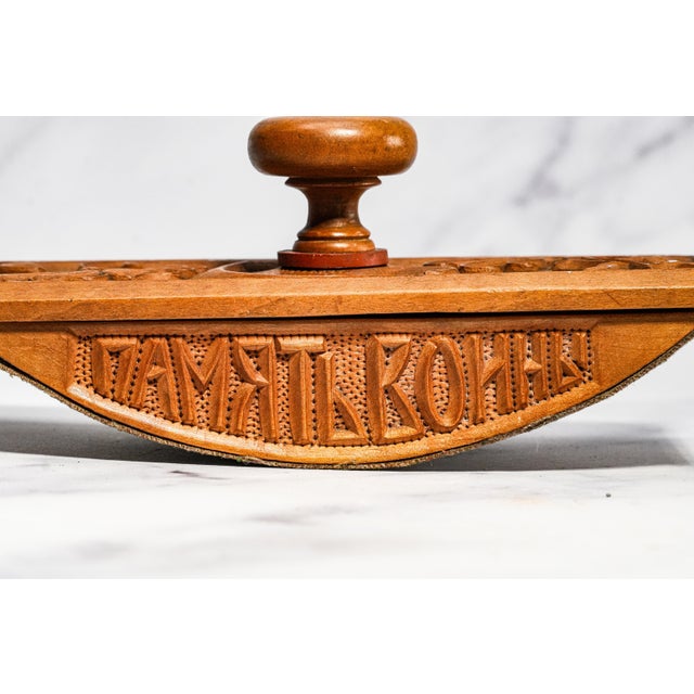 Wood Oversized Antique Art Nouveau Carved Wood Ink Blotter Paperweight World War I 1914–1917 European Folk Art Desk Accessory For Sale - Image 7 of 15